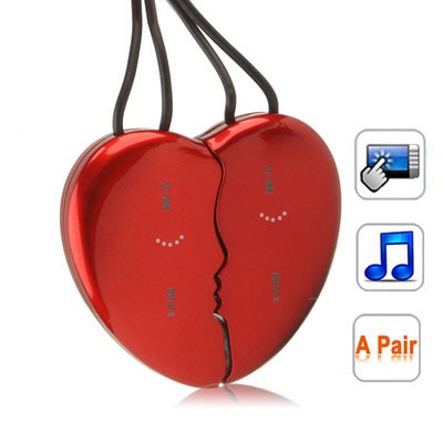 Loves Heart Shaped Necklace 2GB Touch Button MP3 Player, Red (2 pcs in one packaging, the price is for 2 pcs) - Click Image to Close